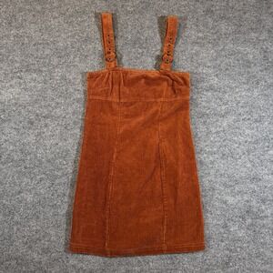 Forever 21 Womens S Mini Dress Orange Overall Corduroy Y2K